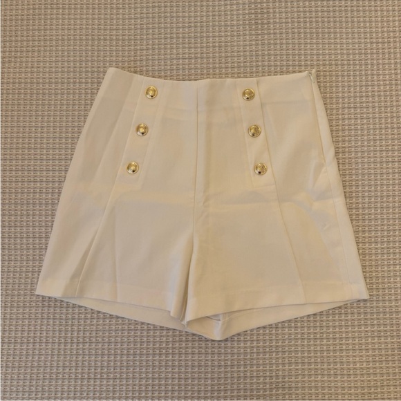 Zara Cream High Waist Shorts with Gold Buttons - Picture 1 of 3